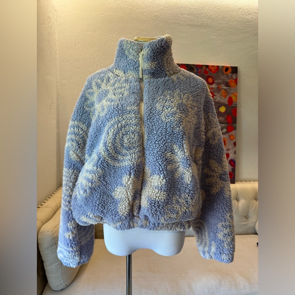 Urban Outfitters Olivia Sherpa Fleece Jacket Flower Purple Full Zip Womens S-P - Picture 8 of 9